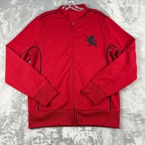 Express Design Studio Mens Red Track Jacket Lion Logo Full Zip Mock Neck Medium